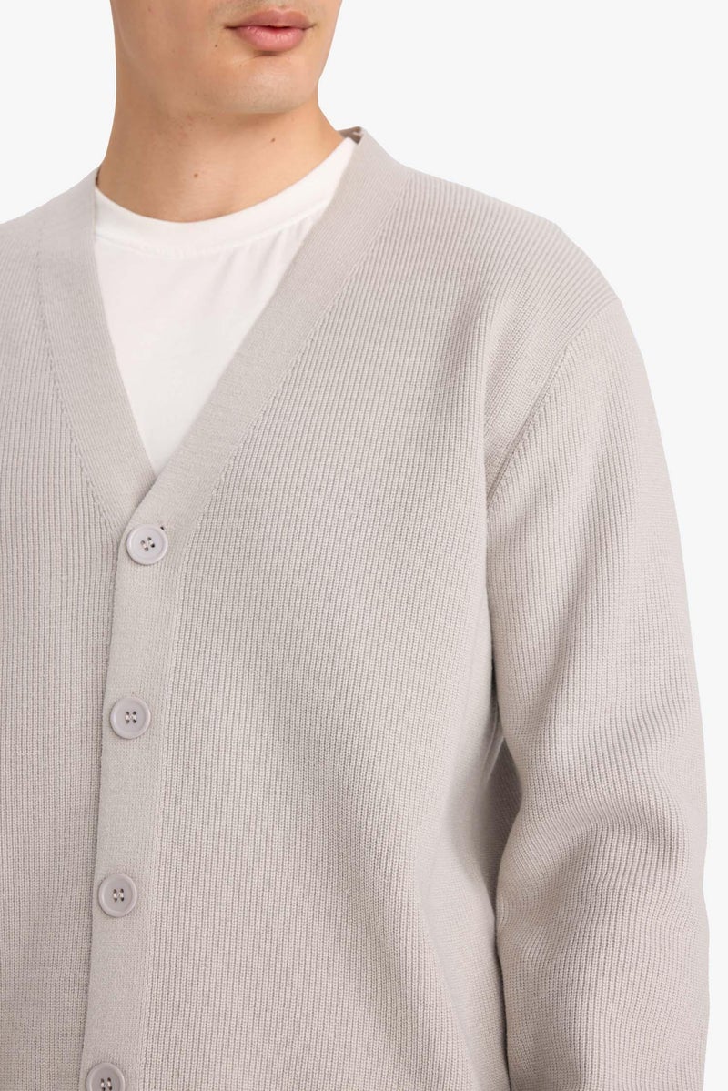 DeFacto Grey Man Relax Fit V-Neck Knit Cardigan Casual - Image 5